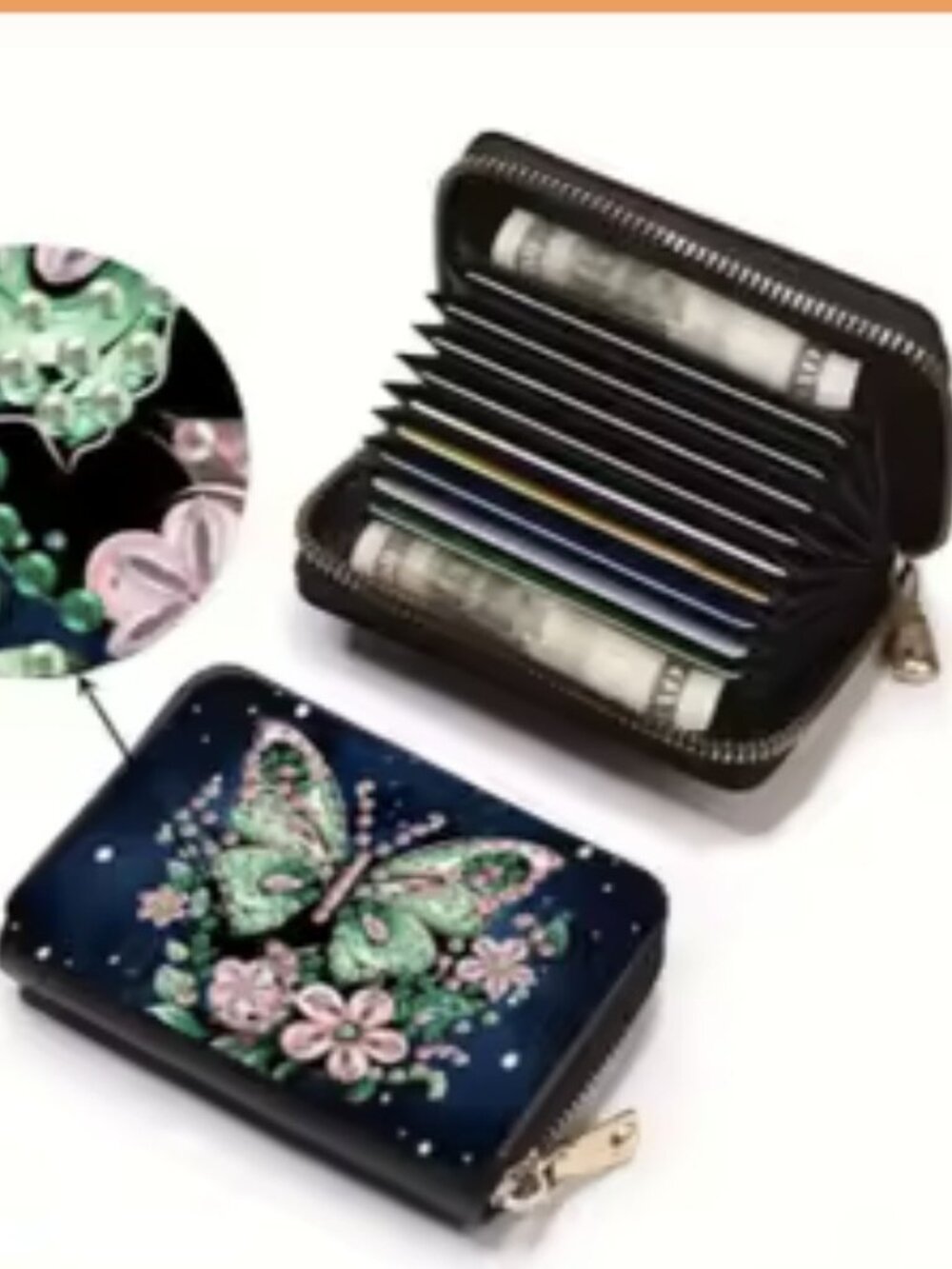 Green Butterfly Credit Card Holder Mini Wallets - Diamond Art
